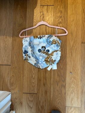 Reformation Cream Top with Blue and Brown Floral Accents